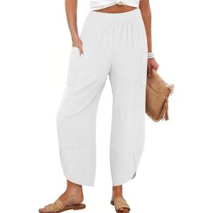 ANRABESS Womens Wide Leg Palazzo Capri Pants 2025 Summer Casual Loose High Waisted Lounge Flowy Cropped Beach Work Trousers(White)