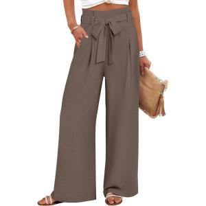 ANRABESS Womens Wide Leg Palazzo Pants Belted High Waisted Business Casual Flowy Long Trousers with Pockets(Coffee)