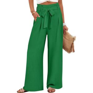 ANRABESS Womens Wide Leg Palazzo Pants Belted High Waisted Business Casual Flowy Long Trousers with Pockets(Green)