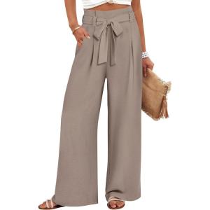 ANRABESS Womens Wide Leg Palazzo Pants Belted High Waisted Business Casual Flowy Long Trousers with Pockets(Light Camel)