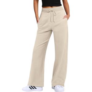 ANRABESS Women’s Wide Leg Pants High Waist Drawstring Sweatpants Joggers with Pockets(Apricot)