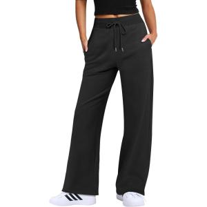 ANRABESS Women’s Wide Leg Pants High Waist Drawstring Sweatpants Joggers with Pockets(Black)