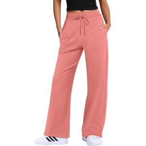 ANRABESS Women’s Wide Leg Pants High Waist Drawstring Sweatpants Joggers with Pockets(Coral)