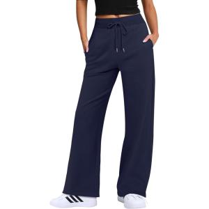 ANRABESS Women’s Wide Leg Pants High Waist Drawstring Sweatpants Joggers with Pockets(Navy Blue)