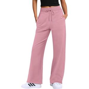 ANRABESS Women’s Wide Leg Pants High Waist Drawstring Sweatpants Joggers with Pockets(Pink)