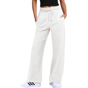 ANRABESS Women’s Wide Leg Pants High Waist Drawstring Sweatpants Joggers with Pockets(White)