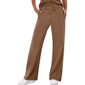 ANRABESS Women’s Wide Leg Sweatpants High Waist Baggy Flared Pants Drawstring Athletic Joggers Sweat Pants(Brown)