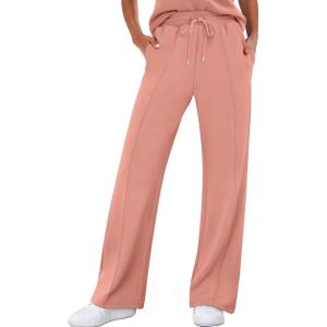 ANRABESS Women’s Wide Leg Sweatpants High Waist Baggy Flared Pants Drawstring Athletic Joggers Sweat Pants(Coral)