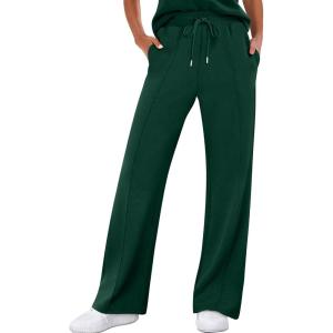 ANRABESS Women’s Wide Leg Sweatpants High Waist Baggy Flared Pants Drawstring Athletic Joggers Sweat Pants(Dark Green)