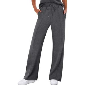 ANRABESS Women’s Wide Leg Sweatpants High Waist Baggy Flared Pants Drawstring Athletic Joggers Sweat Pants(Dark Grey)