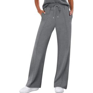 ANRABESS Women’s Wide Leg Sweatpants High Waist Baggy Flared Pants Drawstring Athletic Joggers Sweat Pants(Grey)