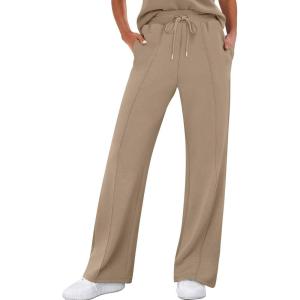 ANRABESS Women’s Wide Leg Sweatpants High Waist Baggy Flared Pants Drawstring Athletic Joggers Sweat Pants(Khaki)