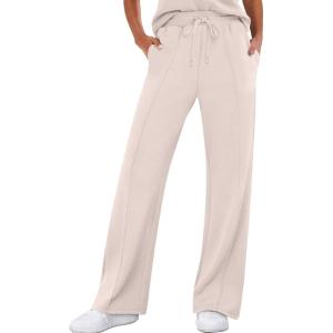ANRABESS Women’s Wide Leg Sweatpants High Waist Baggy Flared Pants Drawstring Athletic Joggers Sweat Pants(Light Apricot)