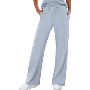 ANRABESS Women’s Wide Leg Sweatpants High Waist Baggy Flared Pants Drawstring Athletic Joggers Sweat Pants(Light Blue)