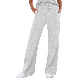 ANRABESS Women’s Wide Leg Sweatpants High Waist Baggy Flared Pants Drawstring Athletic Joggers Sweat Pants(Light Grey)