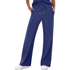 ANRABESS Women’s Wide Leg Sweatpants High Waist Baggy Flared Pants Drawstring Athletic Joggers Sweat Pants(Navy Blue)