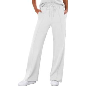 ANRABESS Women’s Wide Leg Sweatpants High Waist Baggy Flared Pants Drawstring Athletic Joggers Sweat Pants(White)