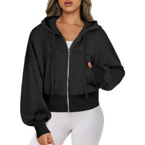 ANRABESS Womens Zip Up Hoodies Cropped Sweatshirts Casual Comfy Cute Zip Jackets Fashion Trendy Fall Outfits 2025 Y2K Clothes(Black)