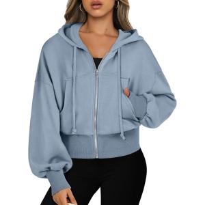 ANRABESS Womens Zip Up Hoodies Cropped Sweatshirts Casual Comfy Cute Zip Jackets Fashion Trendy Fall Outfits 2025 Y2K Clothes(Blue)