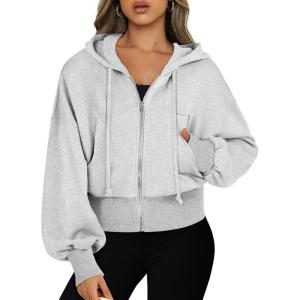 ANRABESS Womens Zip Up Hoodies Cropped Sweatshirts Casual Comfy Cute Zip Jackets Fashion Trendy Fall Outfits 2025 Y2K Clothes(Grey)