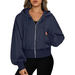 ANRABESS Womens Zip Up Hoodies Cropped Sweatshirts Casual Comfy Cute Zip Jackets Fashion Trendy Fall Outfits 2025 Y2K Clothes(Navy Blue)