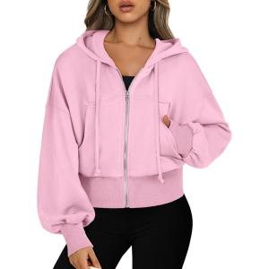 ANRABESS Womens Zip Up Hoodies Cropped Sweatshirts Casual Comfy Cute Zip Jackets Fashion Trendy Fall Outfits 2025 Y2K Clothes(Pink)