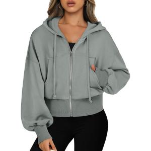 ANRABESS Womens Zip Up Hoodies Cropped Sweatshirts Casual Comfy Cute Zip Jackets Fashion Trendy Fall Outfits 2025 Y2K Clothes(Sage Green)
