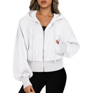 ANRABESS Womens Zip Up Hoodies Cropped Sweatshirts Casual Comfy Cute Zip Jackets Fashion Trendy Fall Outfits 2025 Y2K Clothes(White)