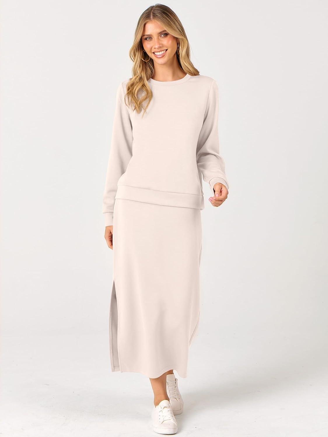 imageANRABESS 2 Piece Skirt Sets For Women Fall Dresses 2025 Long Sleeve Top and Midi Skirts Lounge Travel Outfits Winter Clothes XLarge