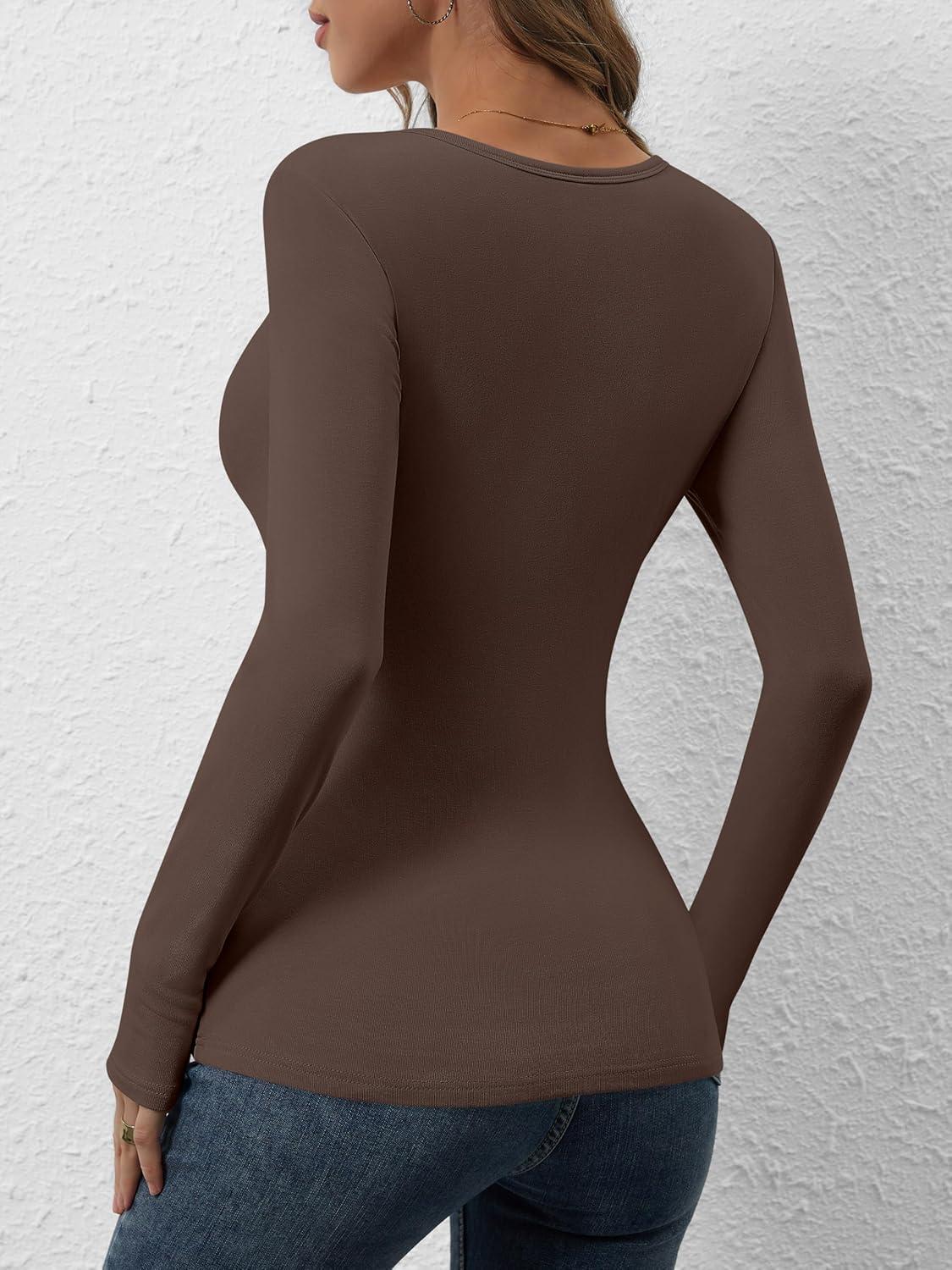 imageANRABESS Long Sleeve Henley Shirts for Women Thermal Fleece Tops Knit Fitted Basic TShirts 2025 Fall Winter Warm UndershirtsDark Brown