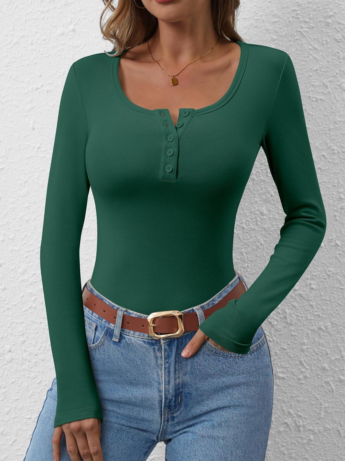 imageANRABESS Long Sleeve Henley Shirts for Women Thermal Fleece Tops Knit Fitted Basic TShirts 2025 Fall Winter Warm UndershirtsForest Green