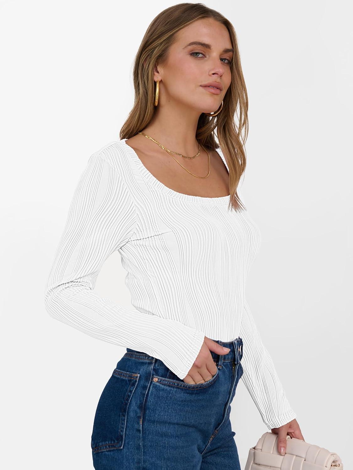 imageANRABESS Long Sleeve Shirts for Women Scoop Neck Tops 2025 Fall Trendy Casual Knit Slim Fit Textured BlousesWhite