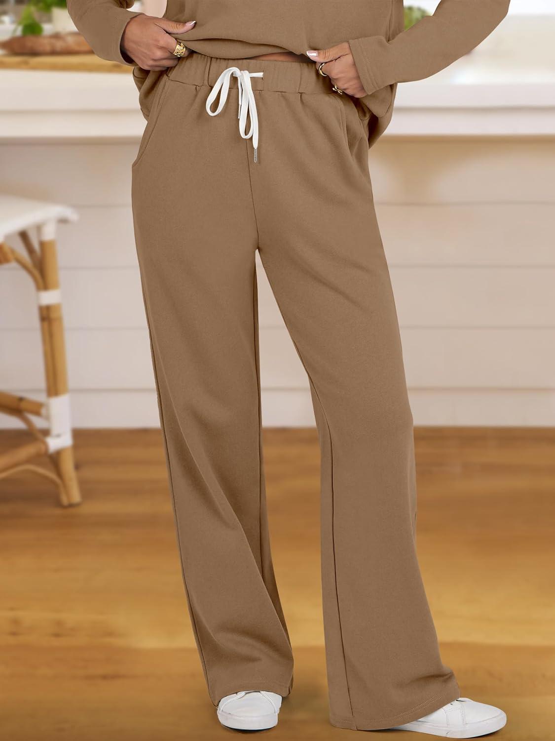 imageANRABESS Lounge Sets for Women 2 Piece Outfits Sweatsuit Set Fall V Neck Sweatshirts Wide Leg Pants TracksuitsOrange