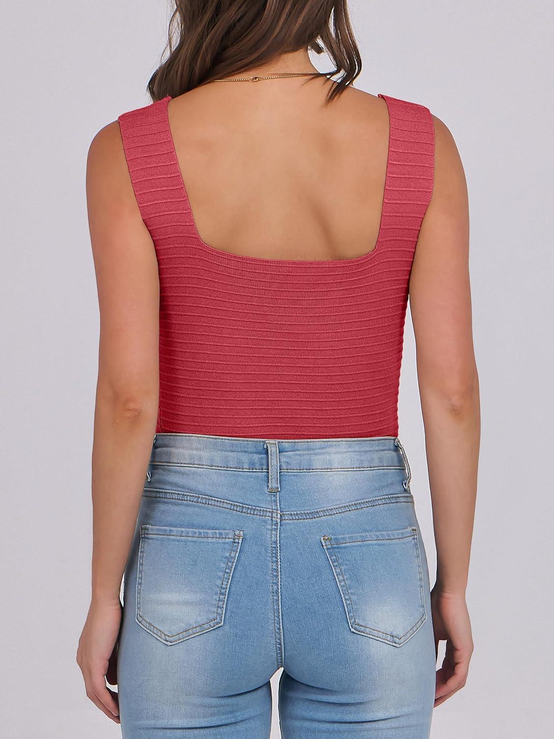 imageANRABESS Tank Tops for Women 2025 Summer Square Neck Rib Knit Sleeveless Basic Slim Fit Shirts Casual Top Trendy OutfitsWatermelon Red