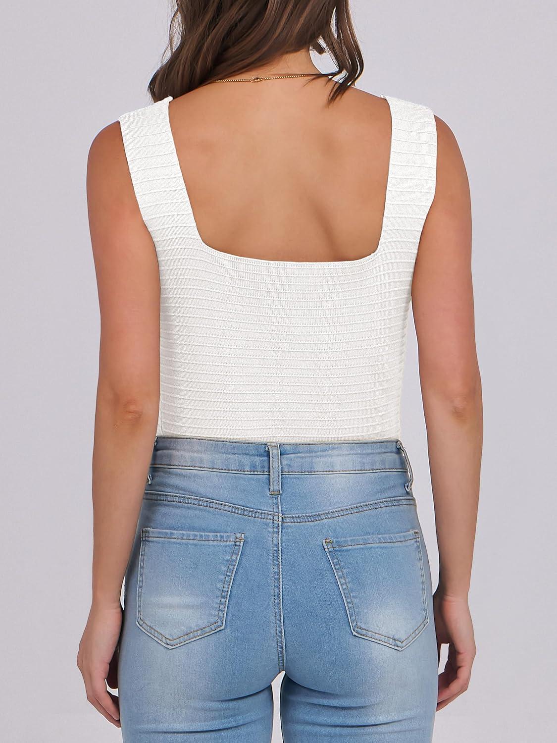 imageANRABESS Tank Tops for Women 2025 Summer Square Neck Rib Knit Sleeveless Basic Slim Fit Shirts Casual Top Trendy OutfitsWhite