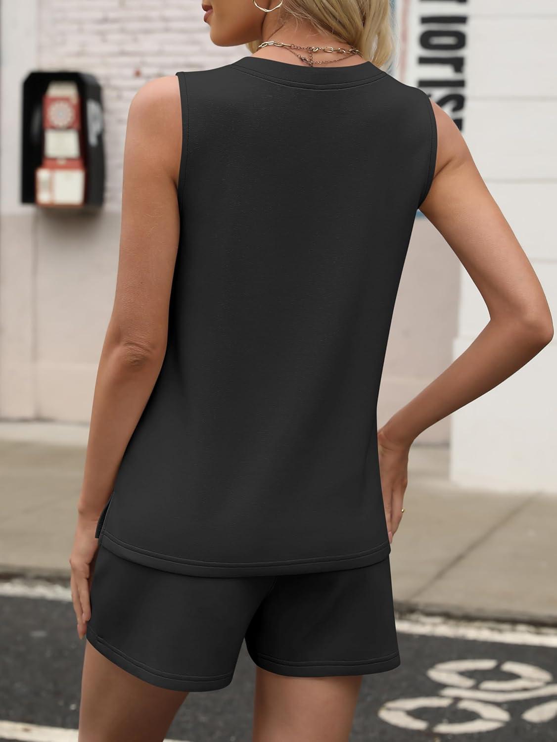 imageANRABESS Two Piece Sets for Women 2025 Summer Outfits Short Matching Lounge Set Casual V Neck Beach Vacation Travel ClothesBlack