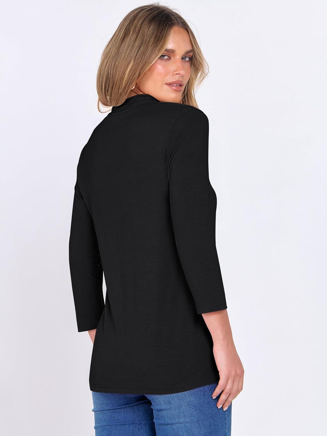 imageANRABESS Women 34 Length Sleeve Tops V Neck Basic Dressy Casual Business Tunic Tee Shirts 2025 Fall Summer Trendy OutfitsBlack