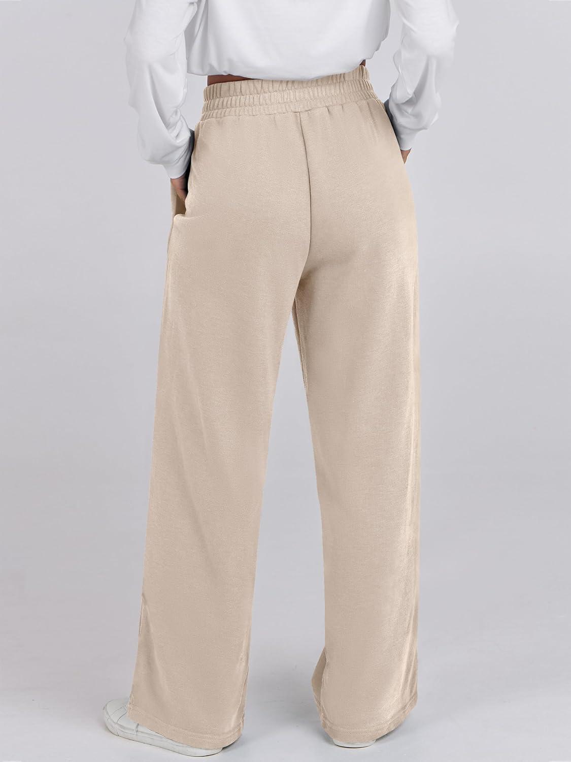 imageANRABESS Women Asymmetric High Waist Wide Straight Leg Sweatpants with Pockets 2024 Fall Trendy Sweat Jogger PantsAlmond