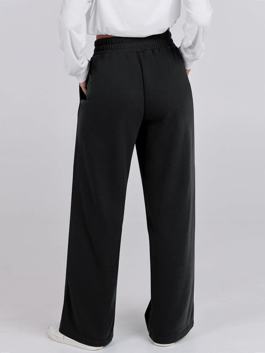 imageANRABESS Women Asymmetric High Waist Wide Straight Leg Sweatpants with Pockets 2024 Fall Trendy Sweat Jogger PantsBlack