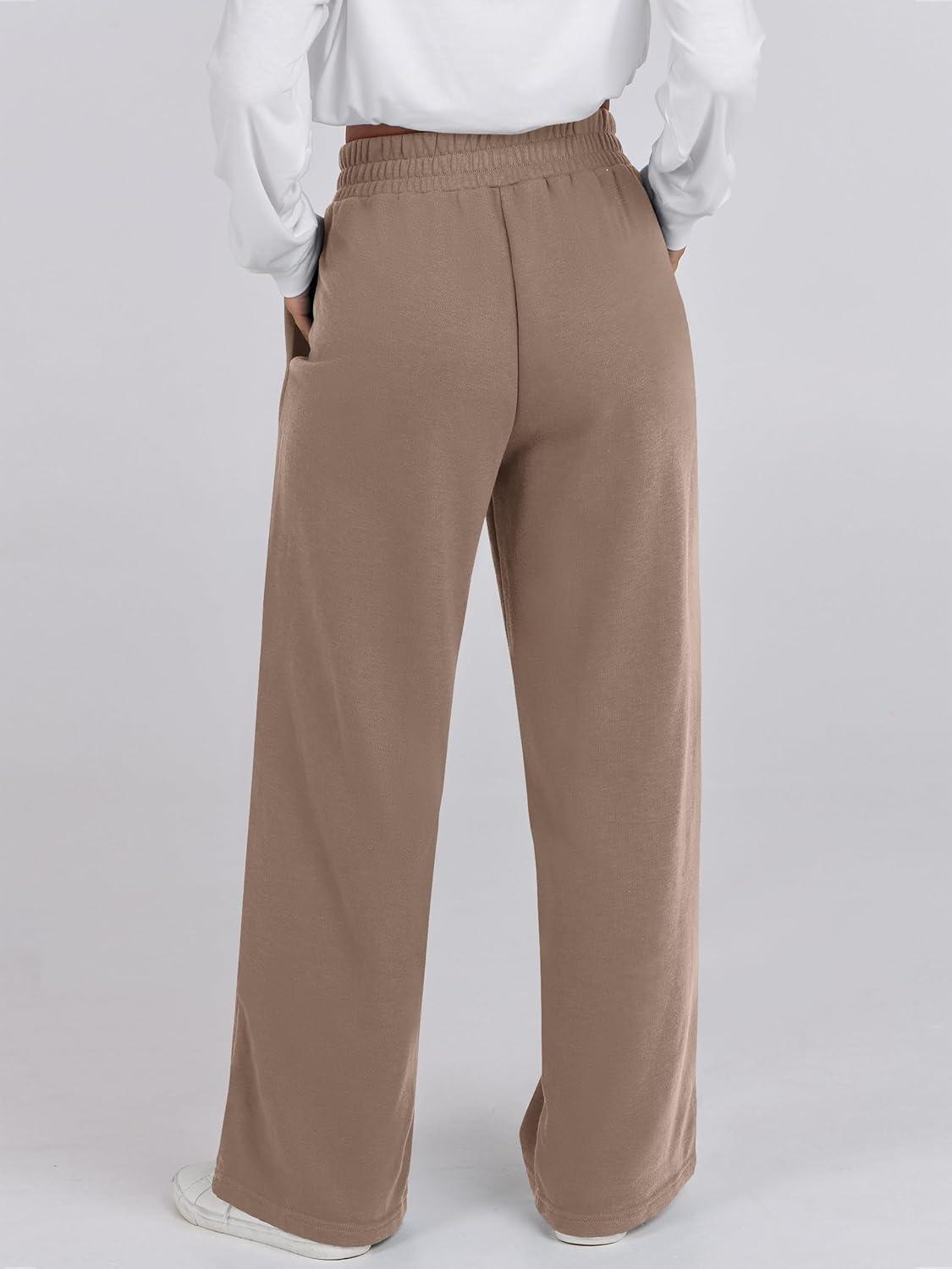 imageANRABESS Women Asymmetric High Waist Wide Straight Leg Sweatpants with Pockets 2024 Fall Trendy Sweat Jogger PantsLight Brown