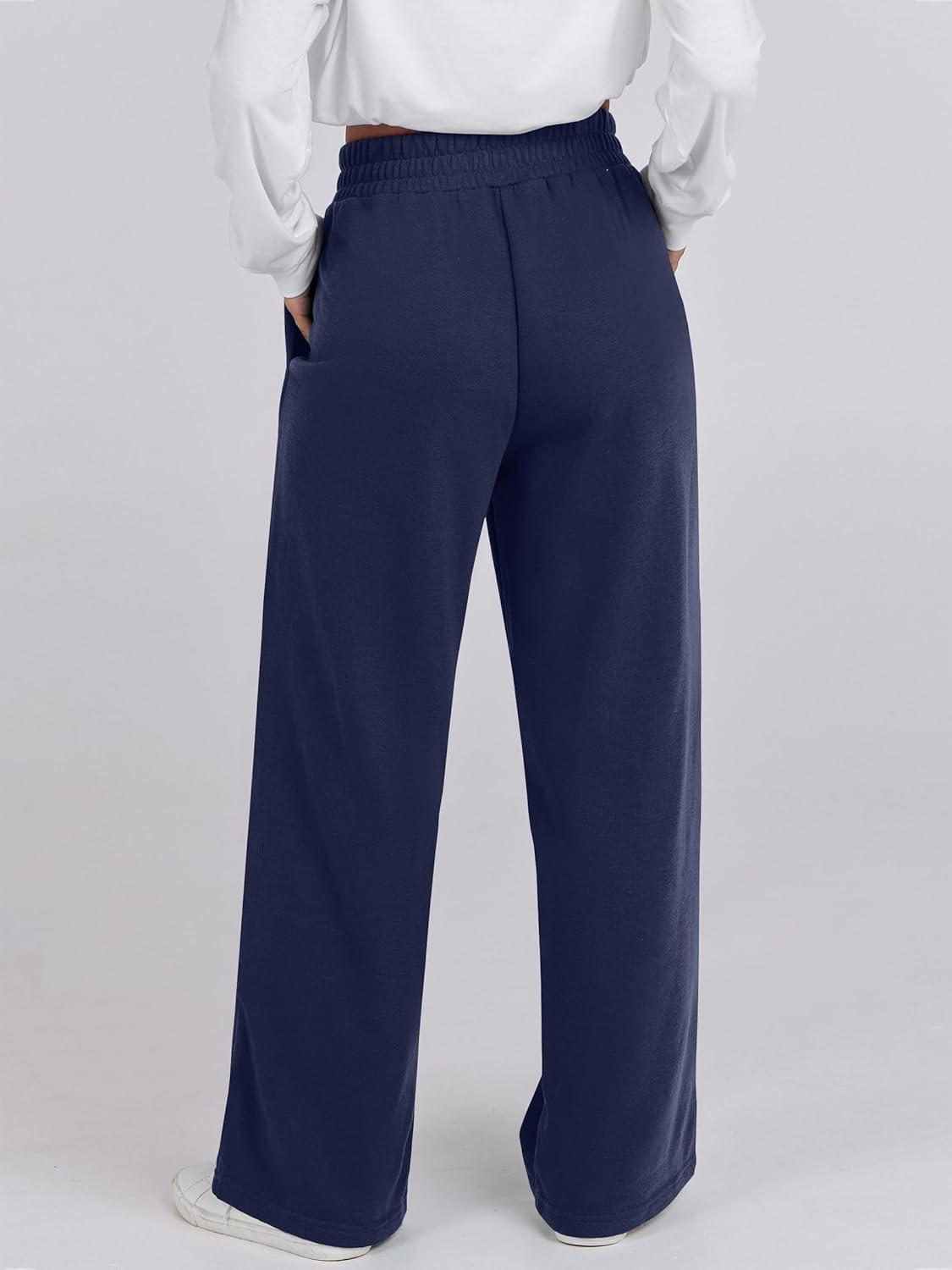 imageANRABESS Women Asymmetric High Waist Wide Straight Leg Sweatpants with Pockets 2024 Fall Trendy Sweat Jogger PantsNavy Blue