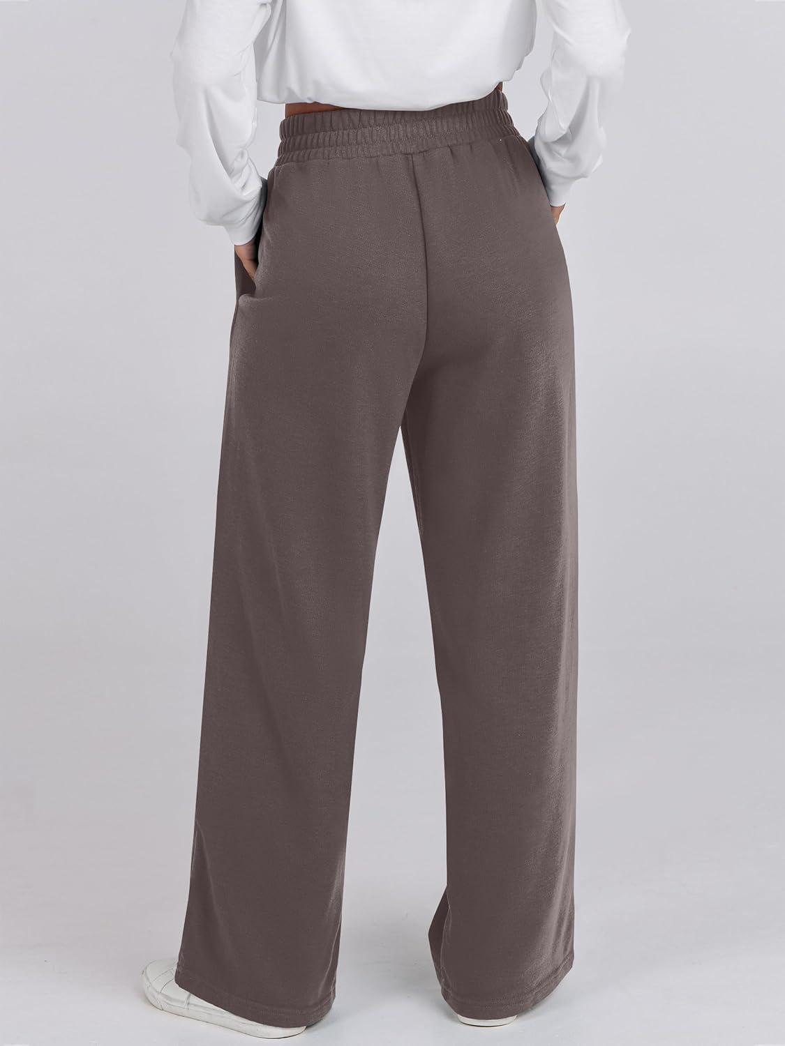 imageANRABESS Women Asymmetric High Waist Wide Straight Leg Sweatpants with Pockets 2024 Fall Trendy Sweat Jogger PantsPure Brown