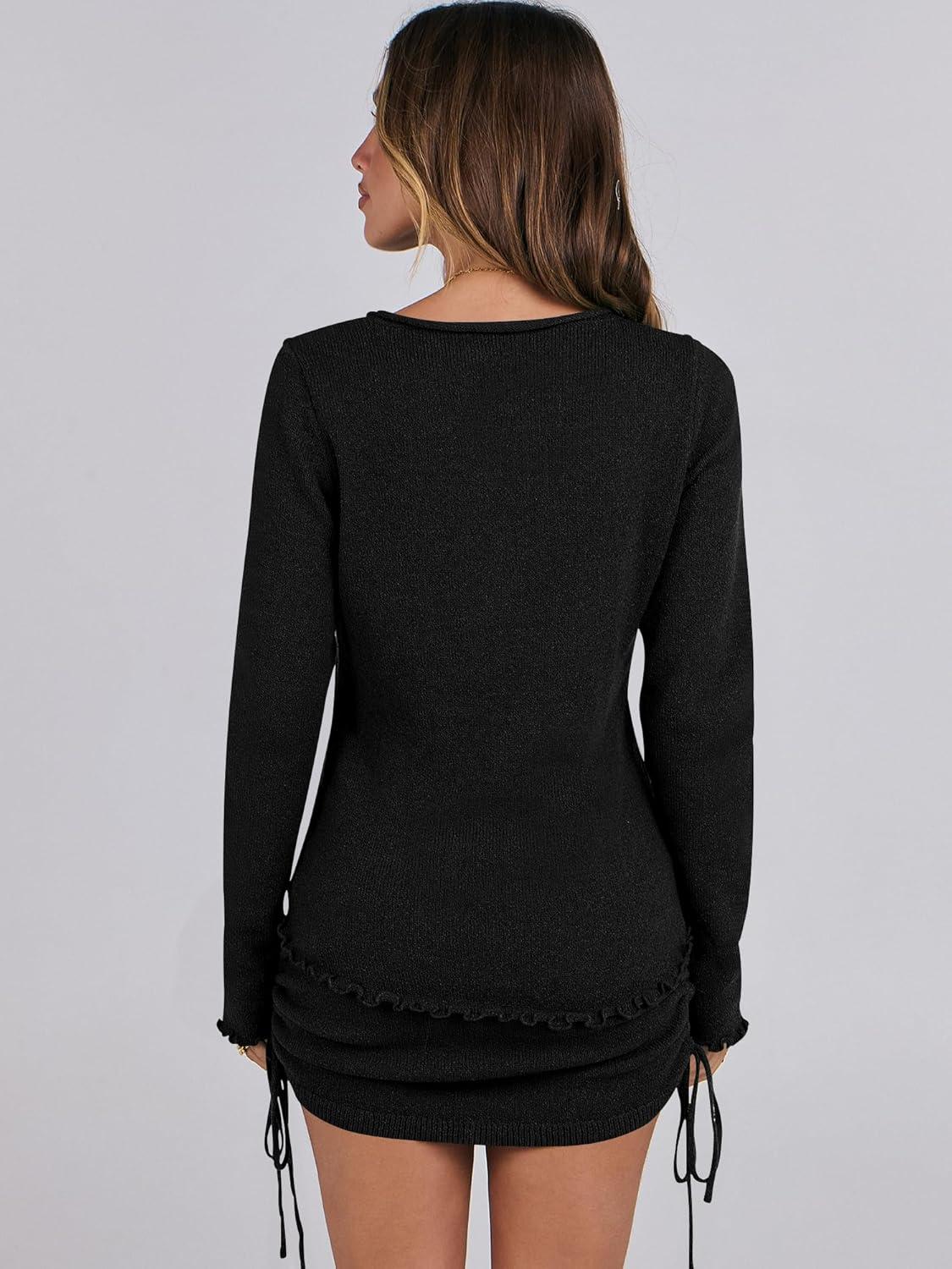 imageANRABESS Women Long Sleeve Skirt Sets 2025 Fall Sweater Lounge Sets 2 Piece Beach Vacation OutfitsBlack