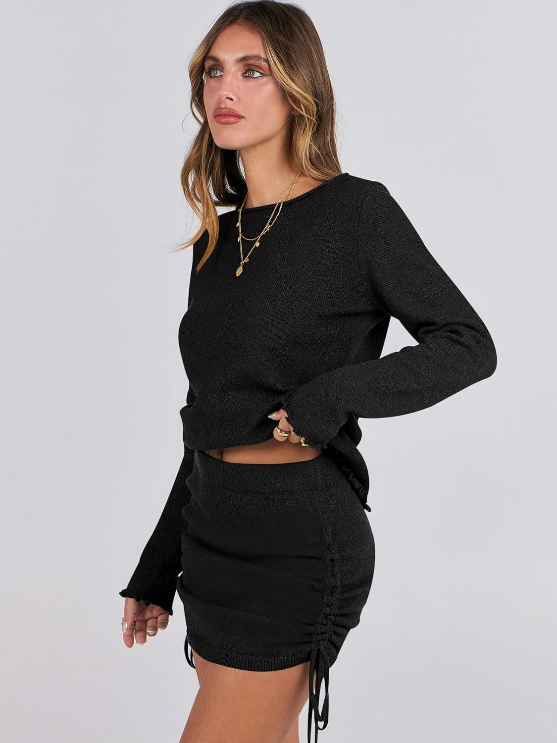 imageANRABESS Women Long Sleeve Skirt Sets 2025 Fall Sweater Lounge Sets 2 Piece Beach Vacation OutfitsBlack