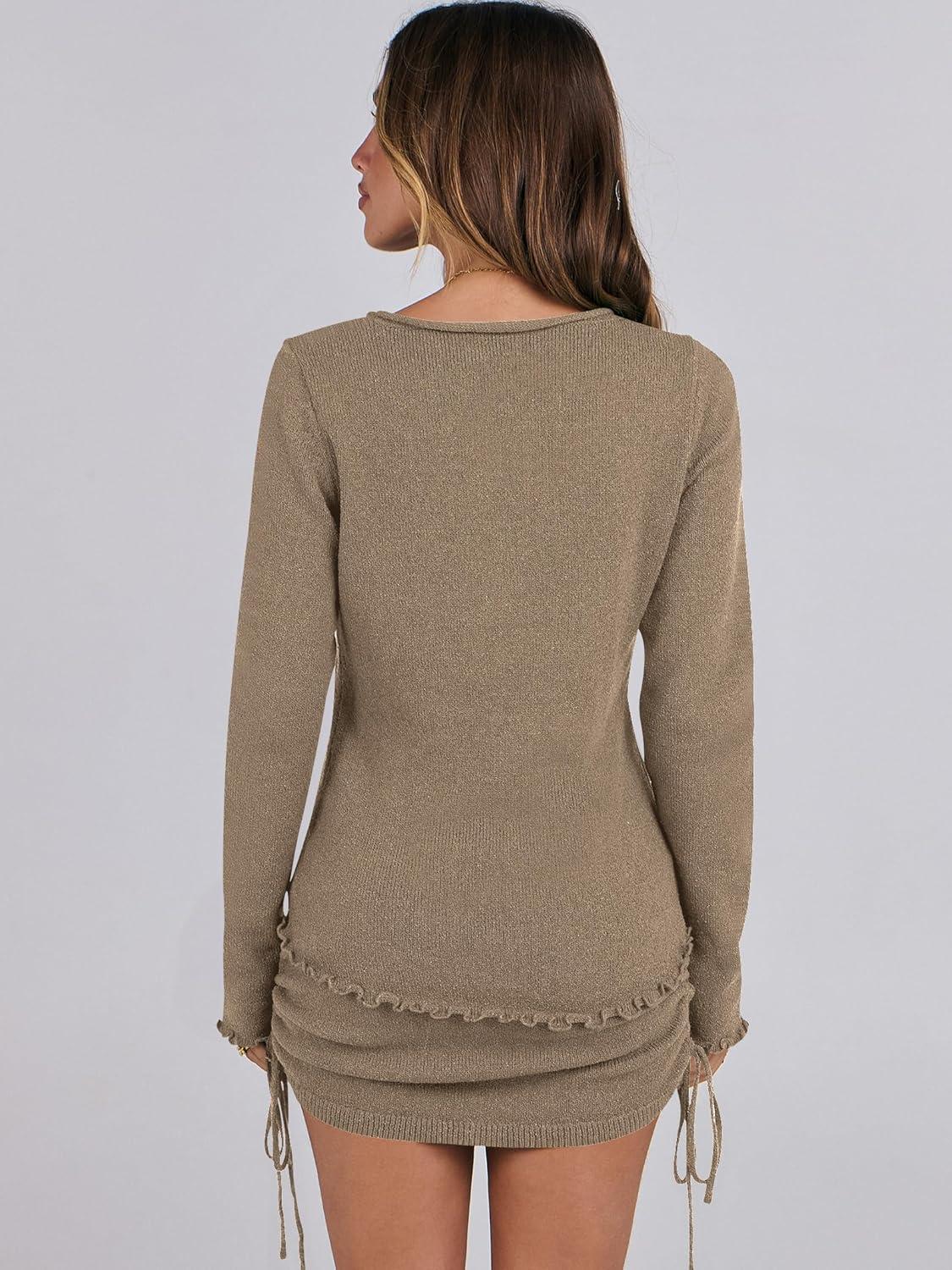 imageANRABESS Women Long Sleeve Skirt Sets 2025 Fall Sweater Lounge Sets 2 Piece Beach Vacation OutfitsCoffee