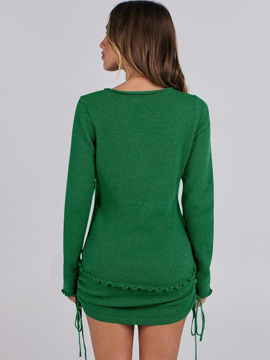 imageANRABESS Women Long Sleeve Skirt Sets 2025 Fall Sweater Lounge Sets 2 Piece Beach Vacation OutfitsGreen