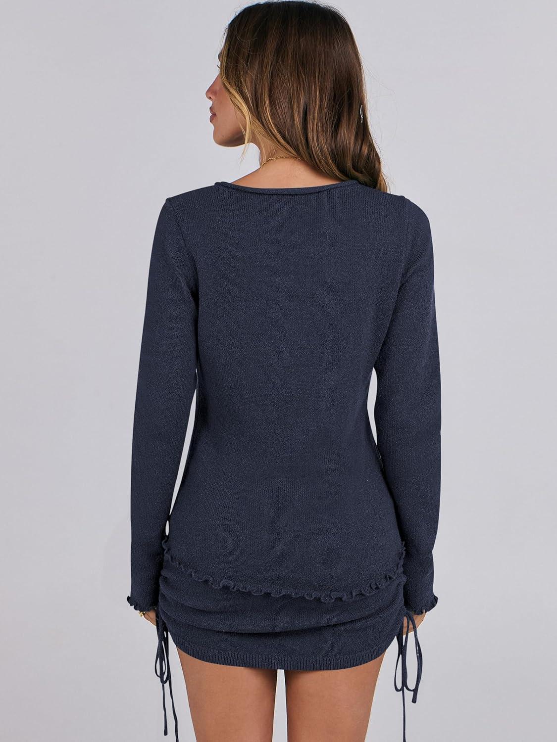 imageANRABESS Women Long Sleeve Skirt Sets 2025 Fall Sweater Lounge Sets 2 Piece Beach Vacation OutfitsNavy Blue