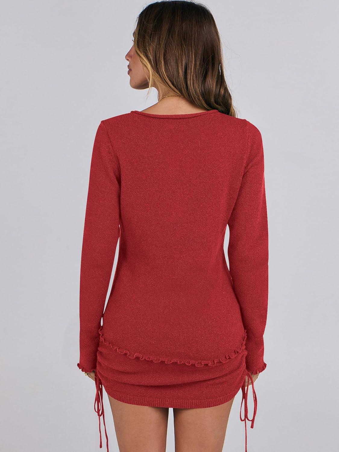 imageANRABESS Women Long Sleeve Skirt Sets 2025 Fall Sweater Lounge Sets 2 Piece Beach Vacation OutfitsRed