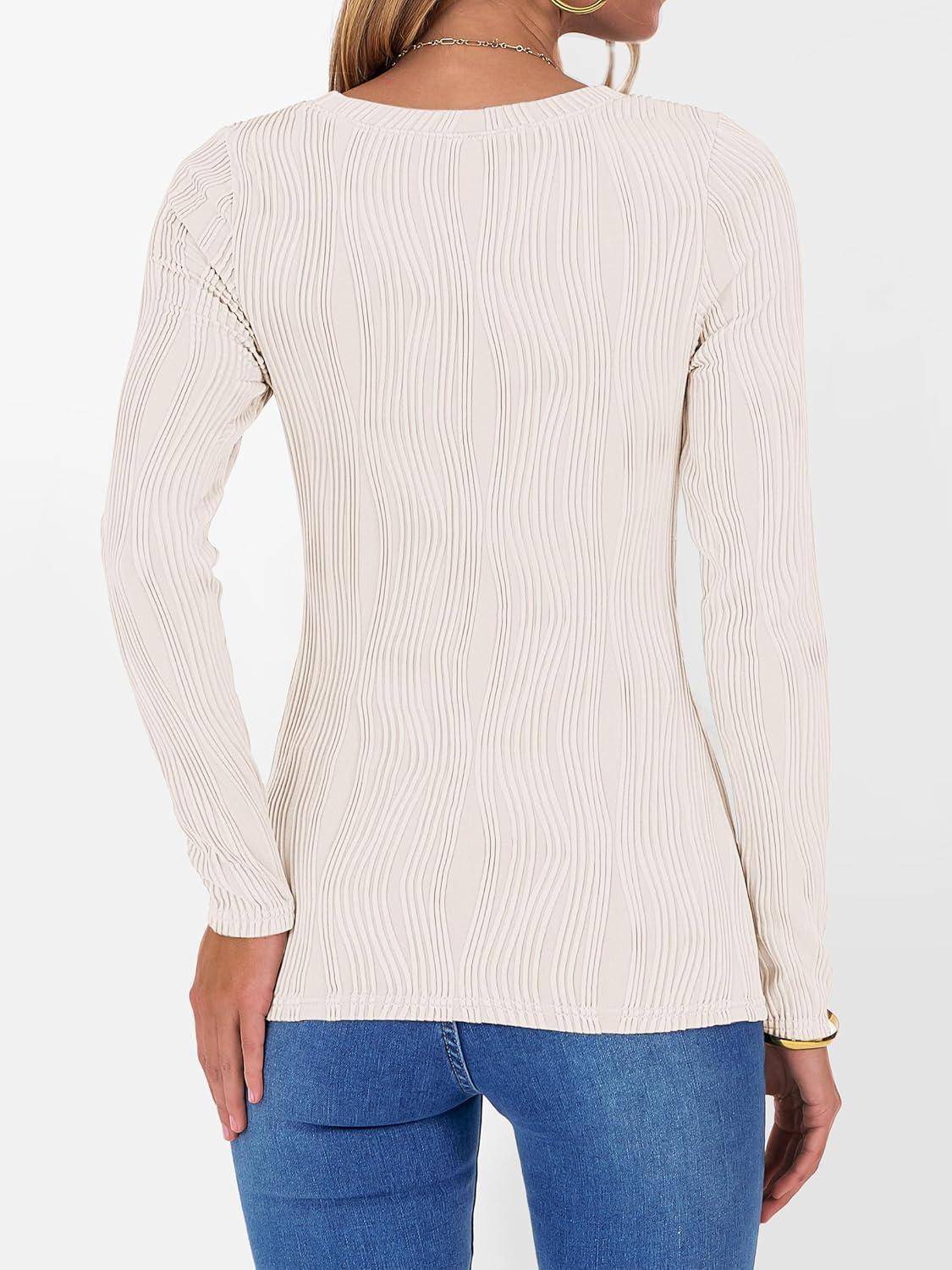 imageANRABESS Women Long Sleeve Tops Slim Fitted Business Casual Shirts Rib Textured TShirts 2025 Fall Outfits Dressy Work BlouseApricot