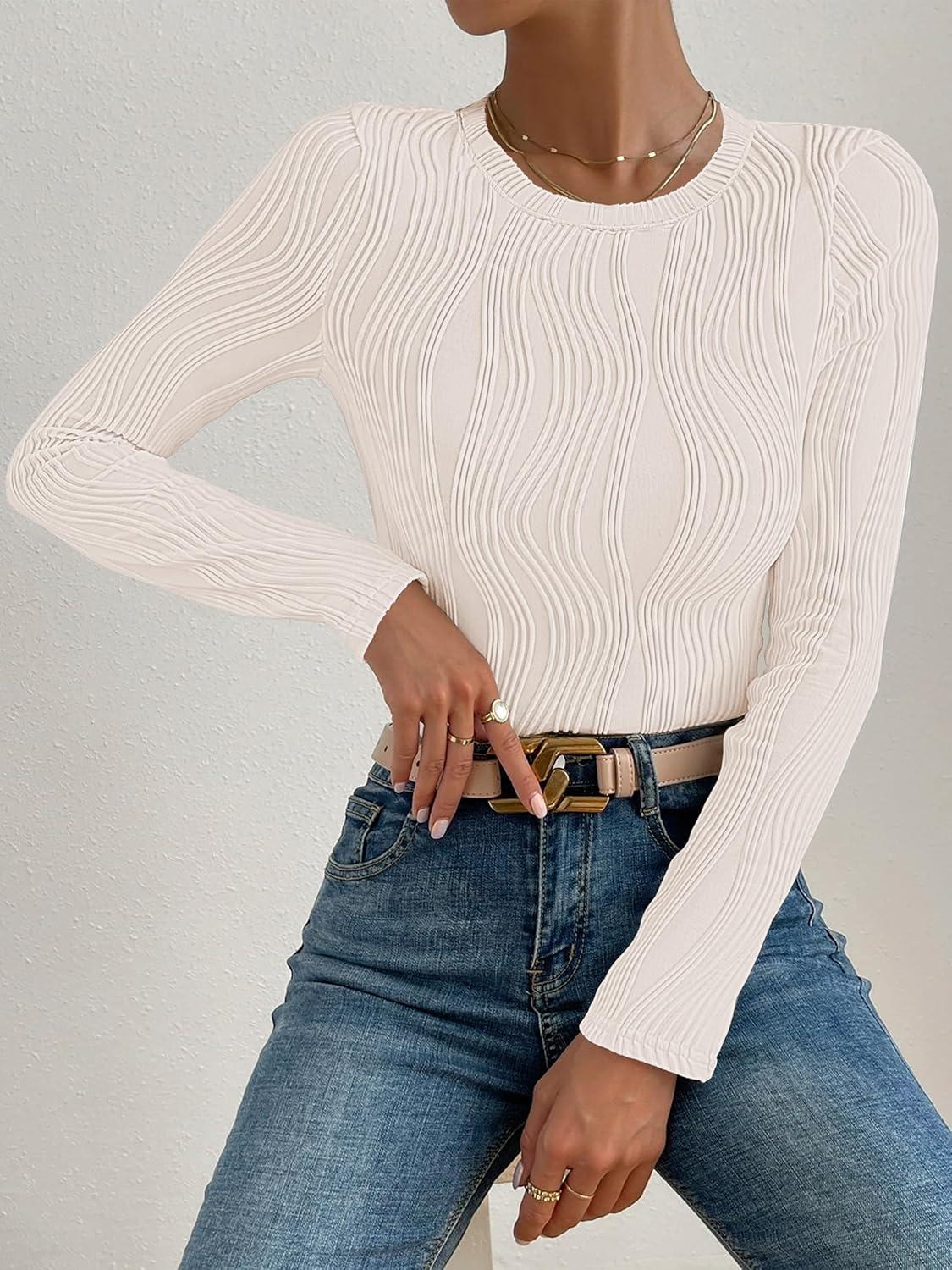 imageANRABESS Women Long Sleeve Tops Slim Fitted Business Casual Shirts Rib Textured TShirts 2025 Fall Outfits Dressy Work BlouseApricot